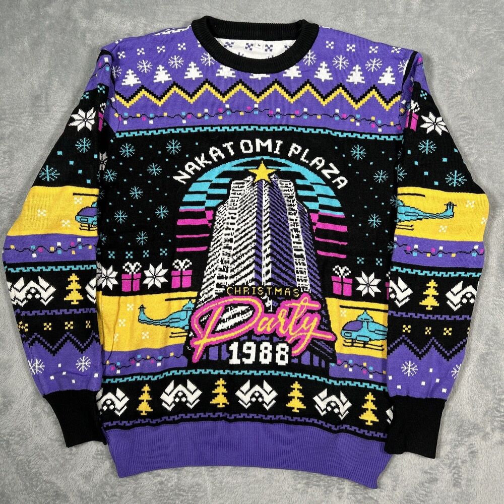 Nakatomi Plaza Christmas Party 1988 Mens Med Ugly Sweater Die Hard All Over Top